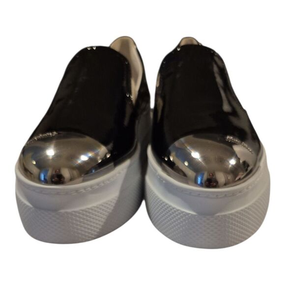 Miu Miu Metallic Cap Toe Patent Platform slip on Sneakers Black 37.5 7.5 Womens - Picture 4 of 14